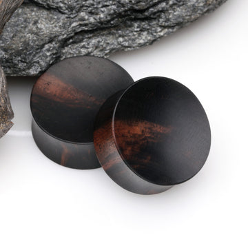 Detail View 1 of A Pair of Concave Tiger Ebony Wood Double Flared Plug